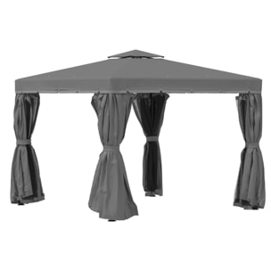 Tonnelle de jardin 3 x 3 m avec toit double cadre en aluminium gris