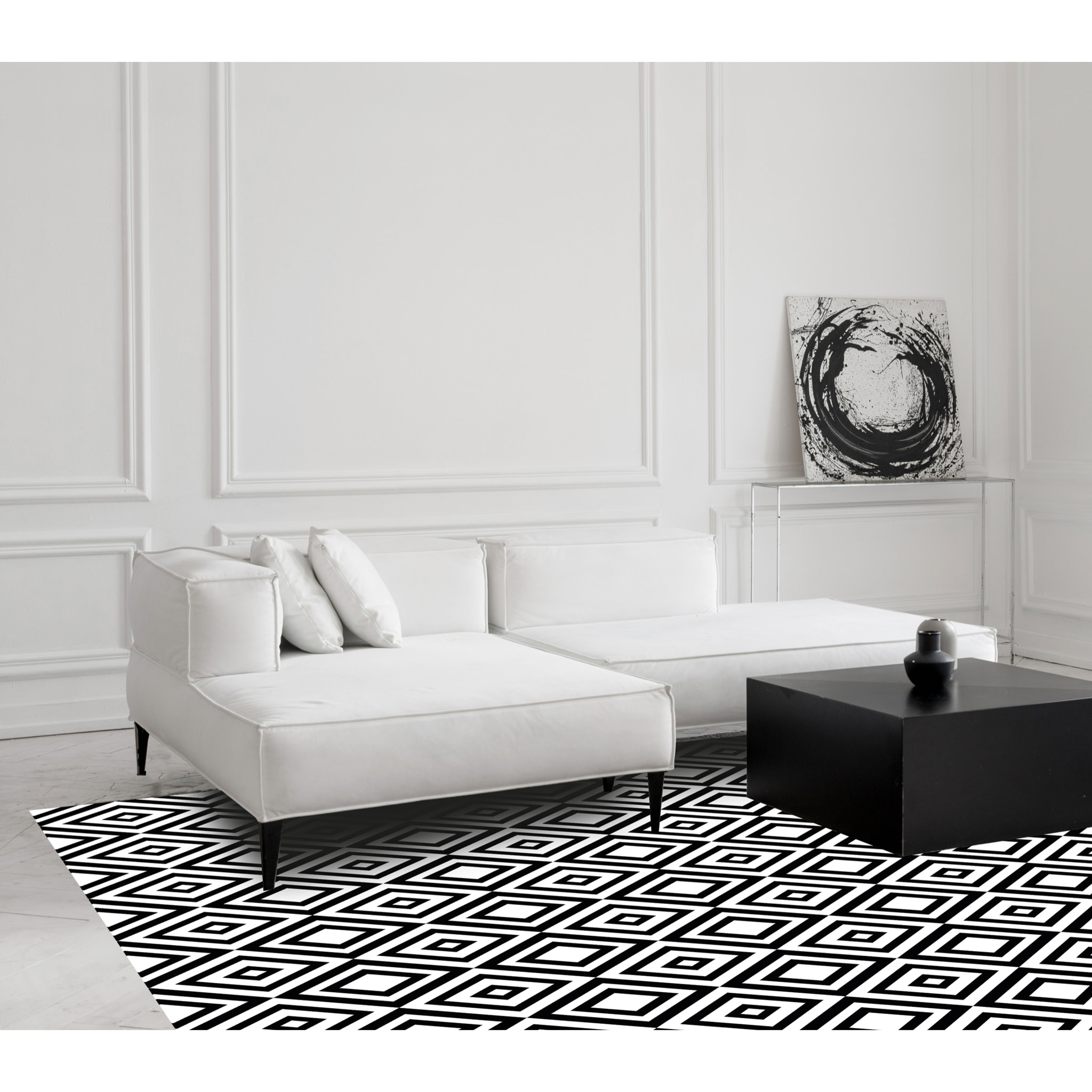 Alfombra de vinilo Axel 100x133 cm - PVC antideslizante, vinilica para cocina o salón, lavable, estilo geométrico