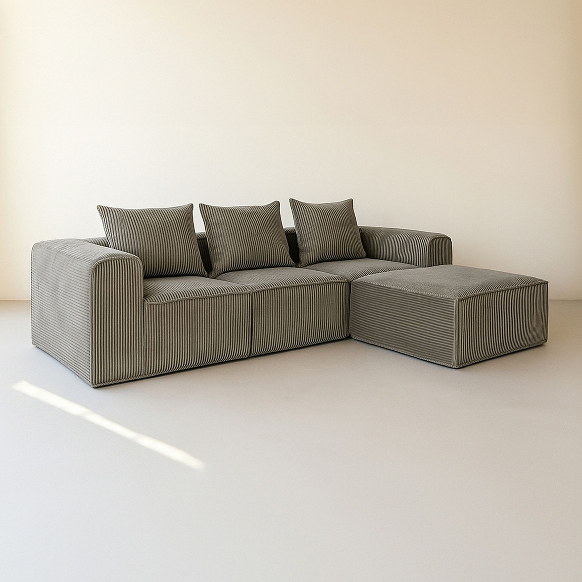 Canapé d'angle en velours cotelé taupe 4 places COCOON