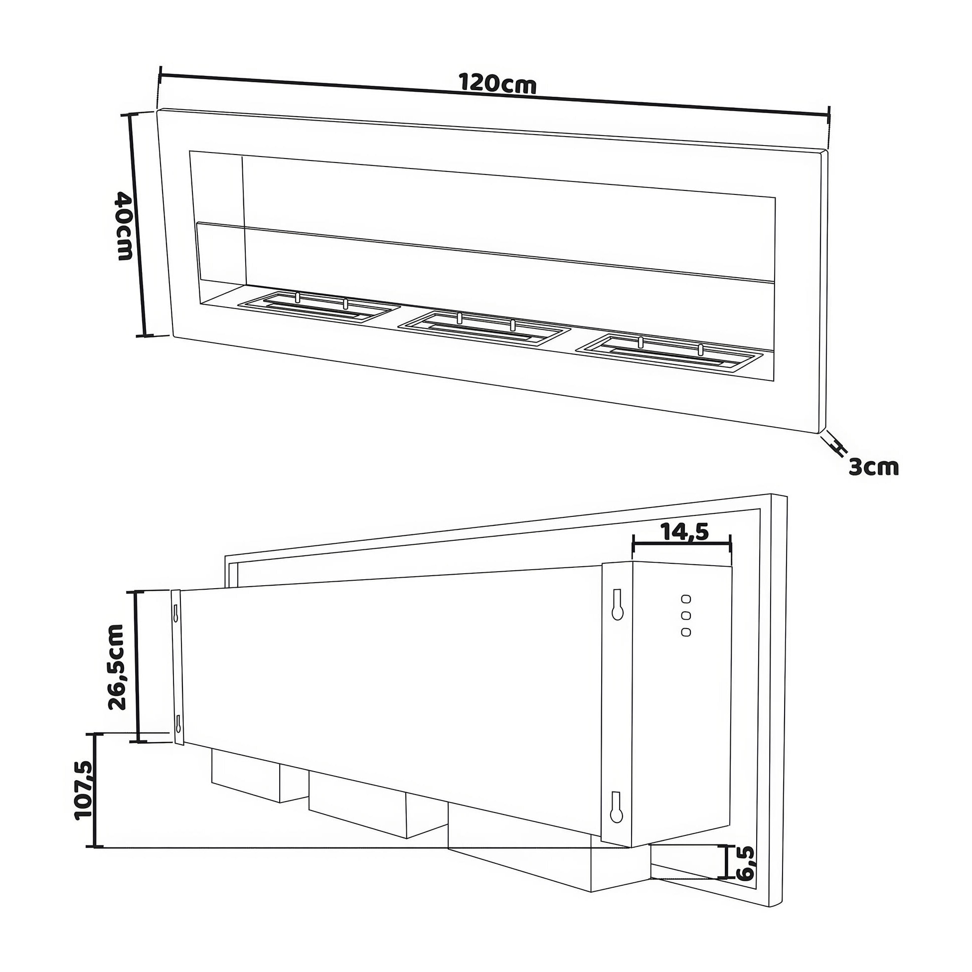 Traiano - Camino a bioetanolo da incasso 120xH40 cm biocamino Bianco