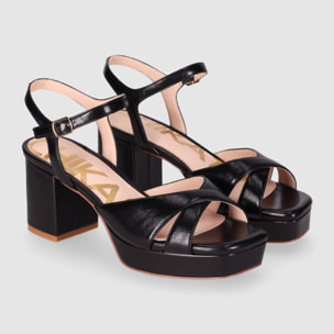 Sandalias de Piel Sintética - Negro - Tacón: 8 cm