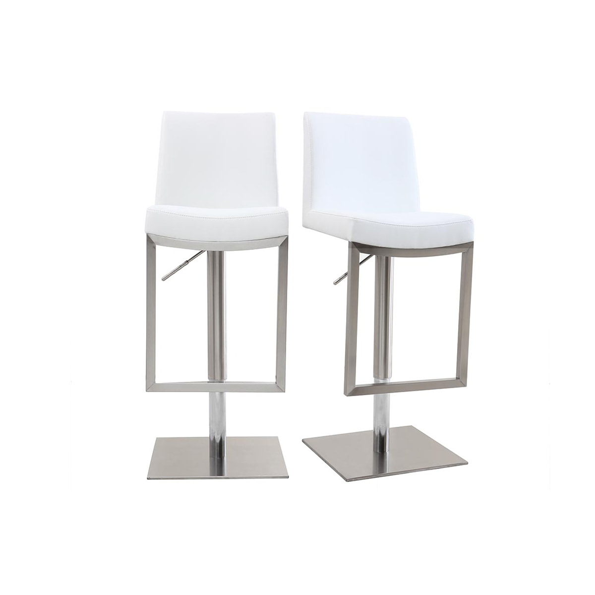 Tabourets de bar relevables blanc et acier chromé (lot de 2) KYLE