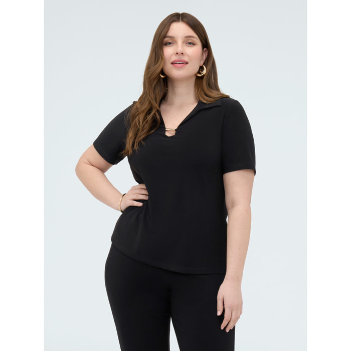 Fiorella Rubino - T-shirt in jersey con dettaglio sullo scollo - Nero