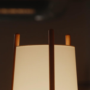 LEDS C4 Woody - Lámpara de Pie E27 Madera Clara Natural y Textil Blanco