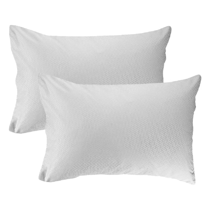 Lot de 2 taies satin de coton motif jacquard gris Vibrato glacier