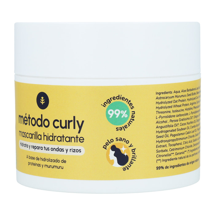 Mascarilla Hidratante Método Curly 200 ml Fortificante, Reparadora, Vegana y Natural - Mascarilla Pelo Metodo Curly Para Pelo Rizado y Brillante | Elaborado en España