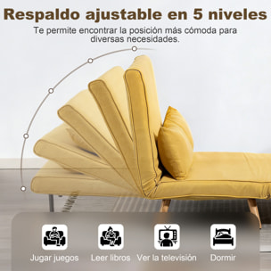 Sofá Cama de 2 Plazas Plegable 3 en 1, Sofá Cama, Tapizado en Lino, con Respaldo Ajustable 5 Posiciones, 2 Almohadas, para Dormitorio, Salón, Amarillo