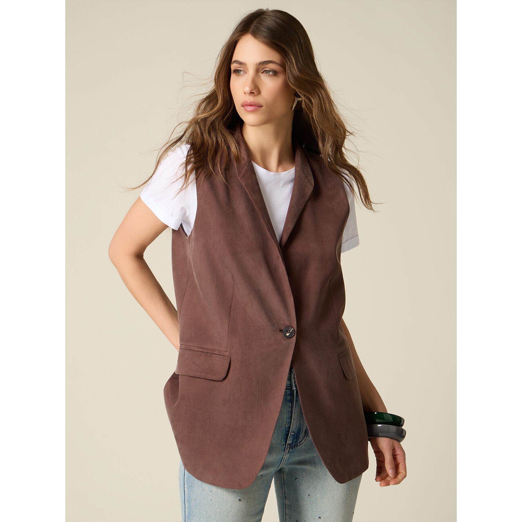 Oltre - Gilet sartoriale in lyocell - Marrone