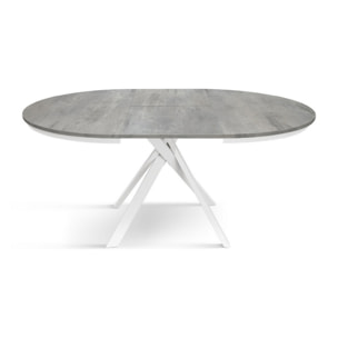 Tavolo rotondo PANTELLERIA in legno effetto grigio cemento con gambe incrociate in metallo bianco, allungabile ⌀120 cm - ⌀170 cm