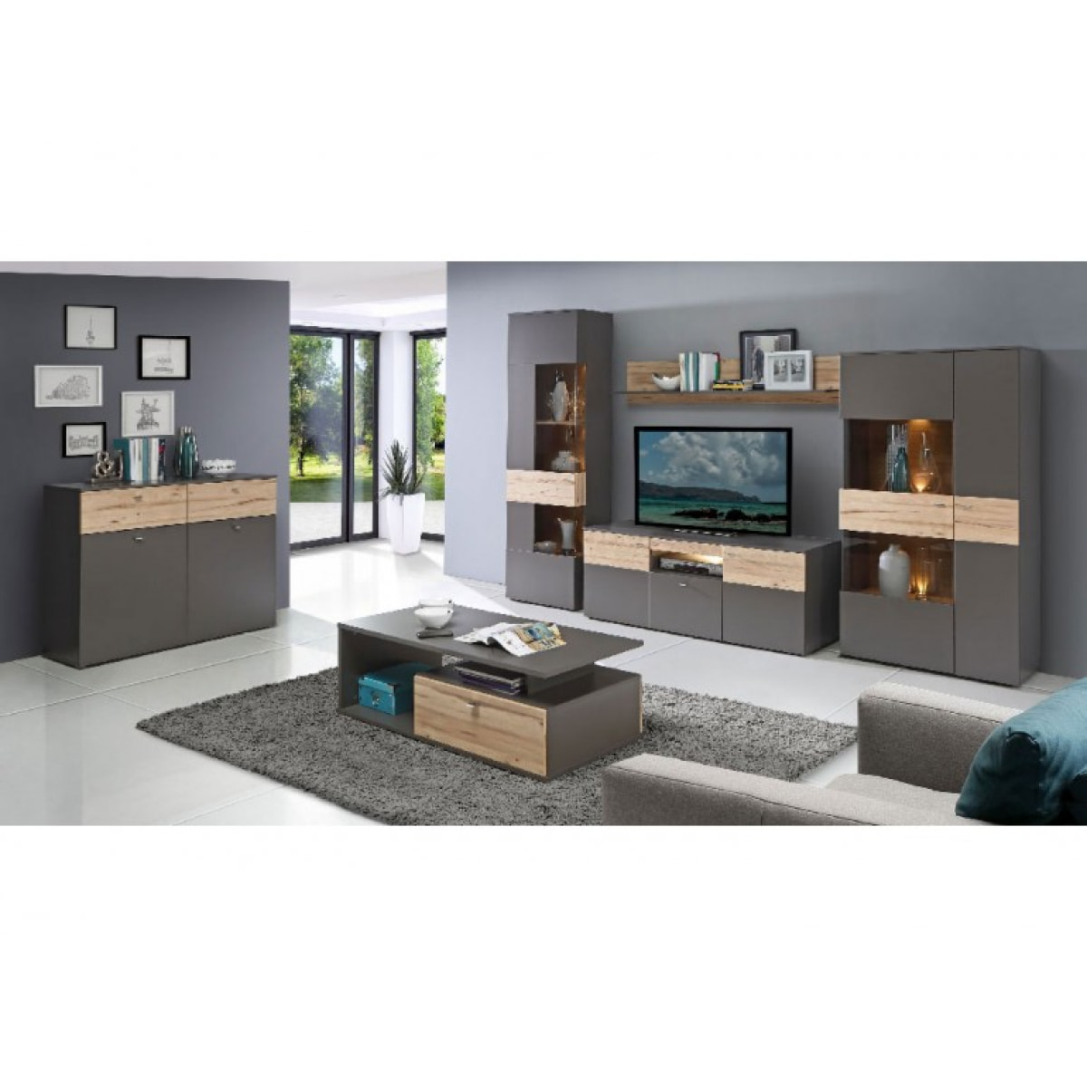 Meuble TV gris en bois L150 cm - TONY