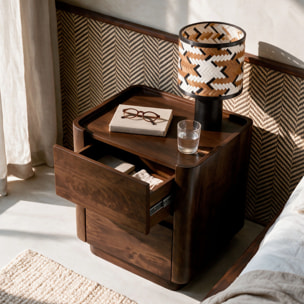 Table de chevet en bois de manguier finition noyer - Aldo