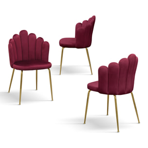 Set di 4 sedie LILLE in tessuto effetto velluto bordeaux e gambe in metallo color oro