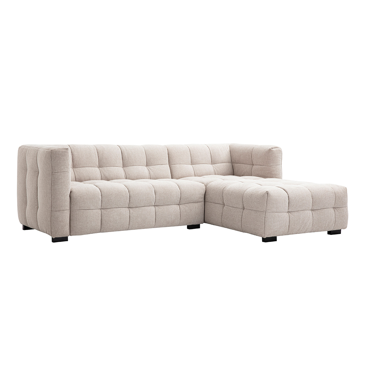 Canapé d'angle droit design 3 places en tissu effet velours texturé beige CORTO