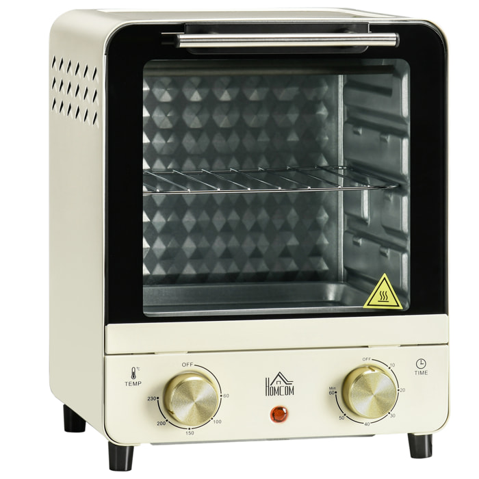 Horno Eléctrico Sobremesa 15 Litros 1000W Horno Tostador con Temperatura hasta 230 ℃ Temporizador 60 Minutos Bandeja y Rejilla 25,5x27,5x32 cm Crema