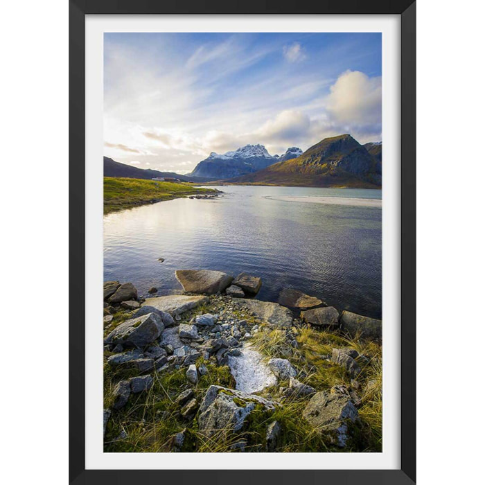 Affiche paysage lac glacière Affiche + cadre en bois - Noir
