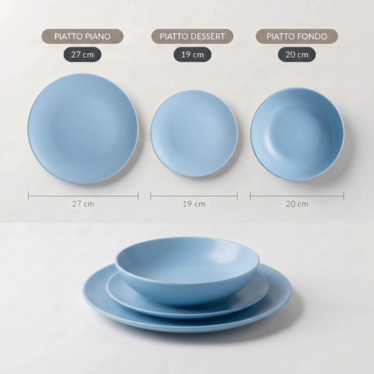 Servizio piatti 18 pezzi in ceramica - AZZURRO