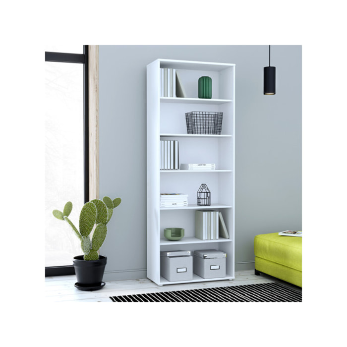 Étagère H. 198 x L. 74 cm décor blanc avec 5 étagères - MIA
