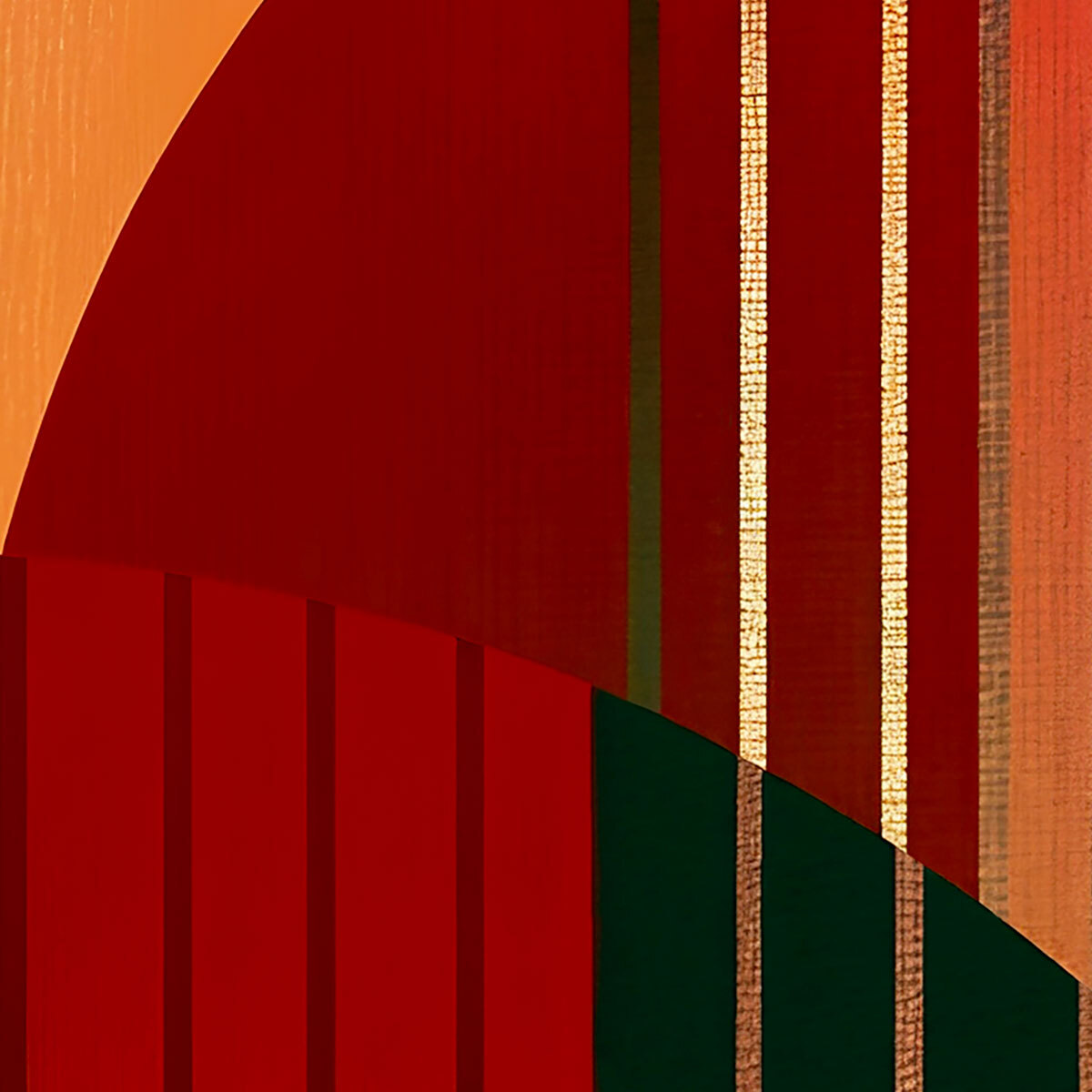 Papier peint arches graphiques rouge et vert style art déco moderne Intissé