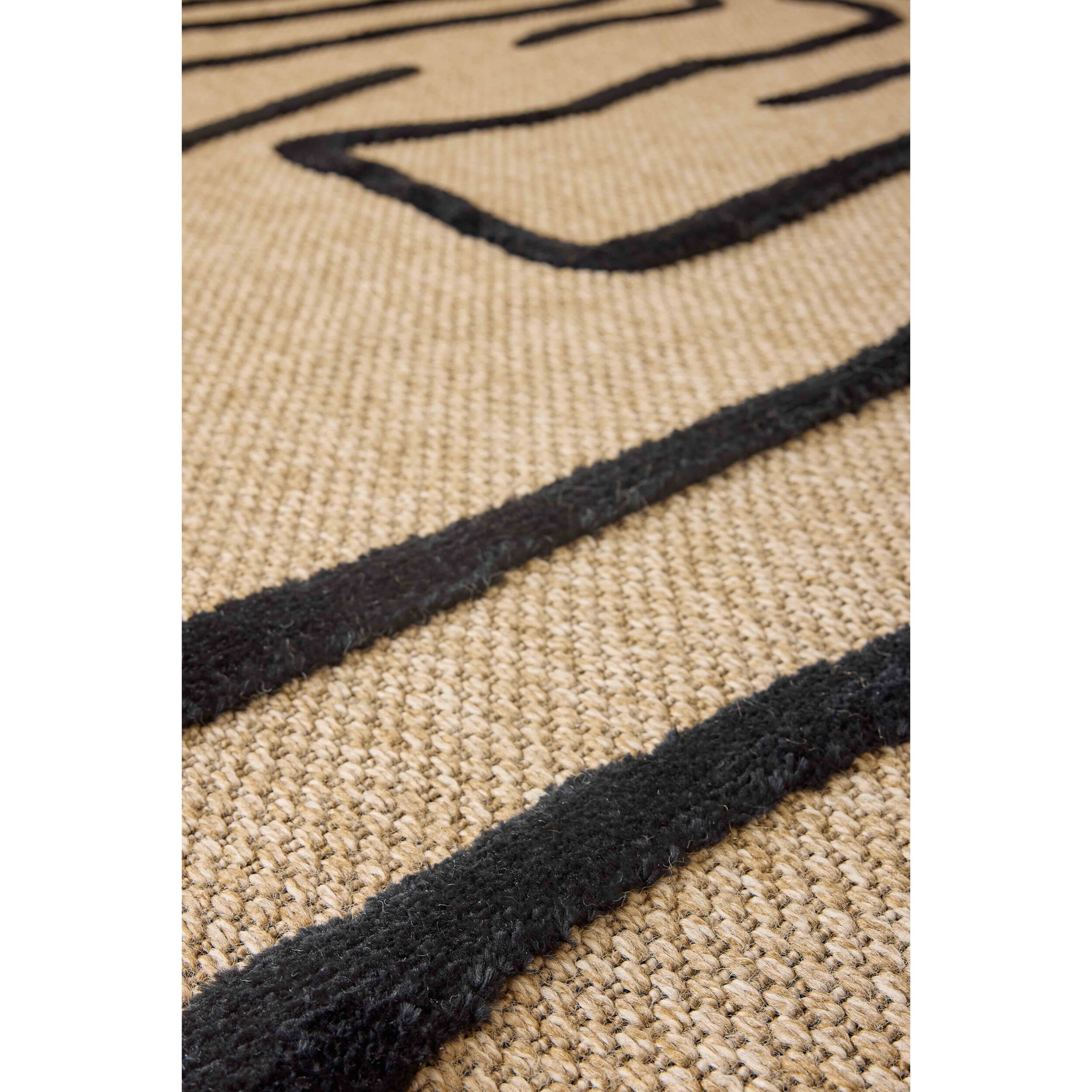 PALMA - Tapis aspect jute à motif en relief - Noir