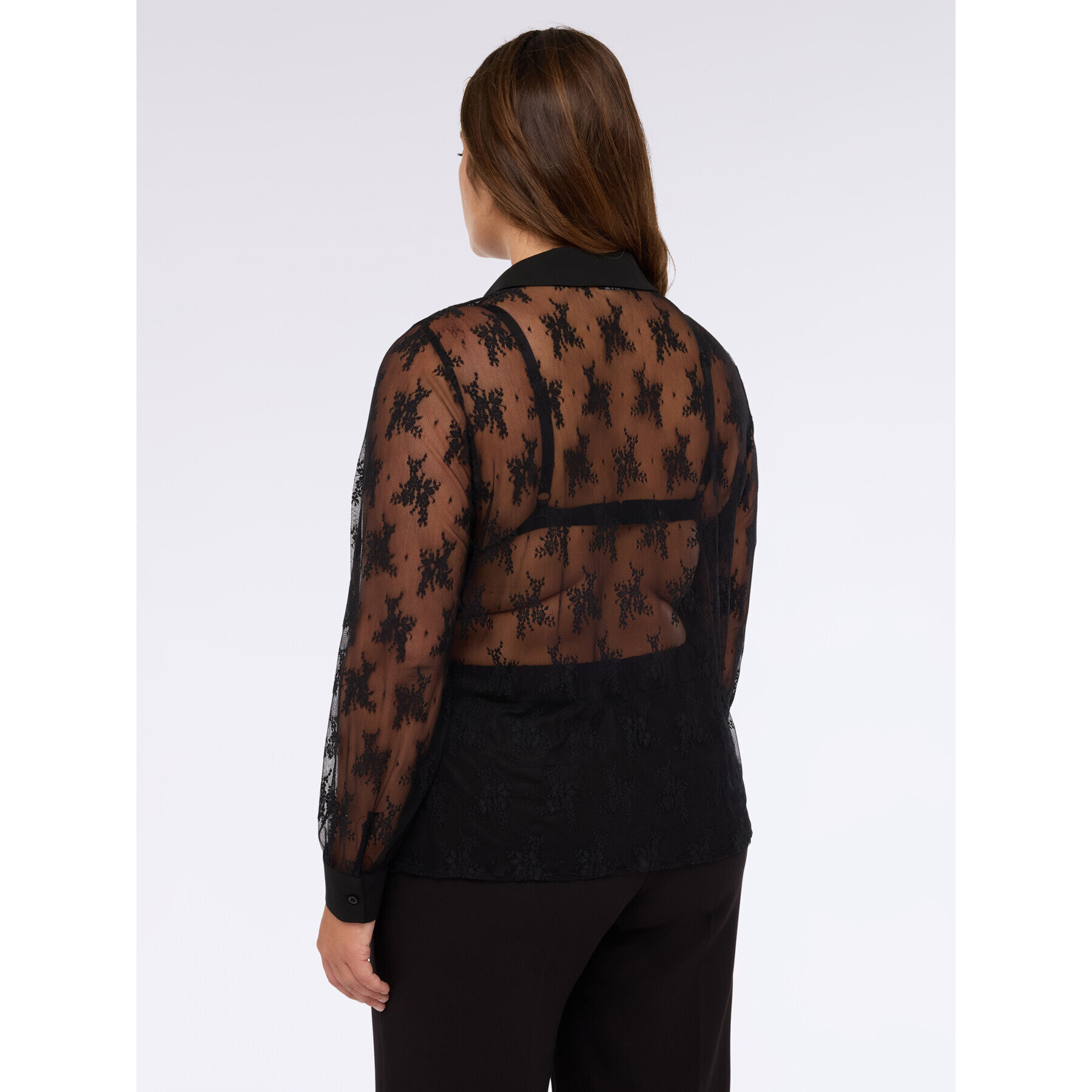 Fiorella Rubino - Camicia in pizzo con rouche sul davanti - Nero