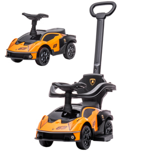 2 en 1 Coche Correpasillos para Niños 12-36 Meses Lamborghini Essenza SCV12 Andador Empujador con Bocina Mango de Empuje y Barandilla Extraíbles 86,5x40x89,5 cm Naranja y Negro