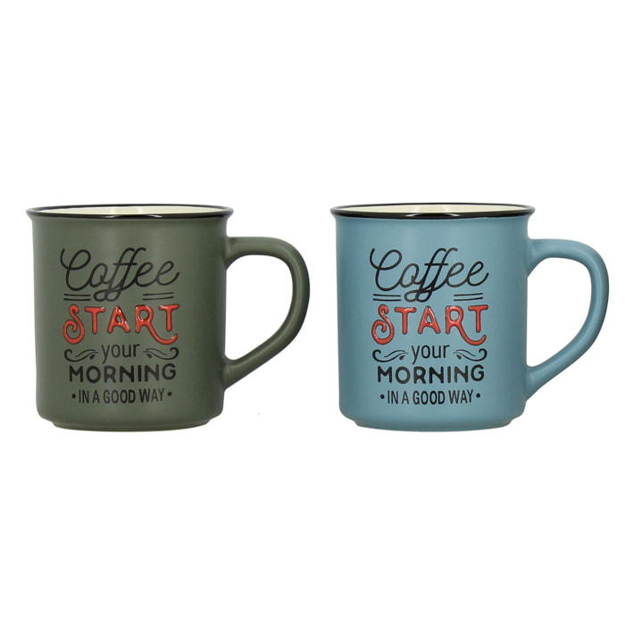 Lot de 6 mugs assortis en grès 42cl  COFFEE START