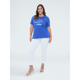 Fiorella Rubino - Camiseta de algodón con estampado y perlas - Azul aciano