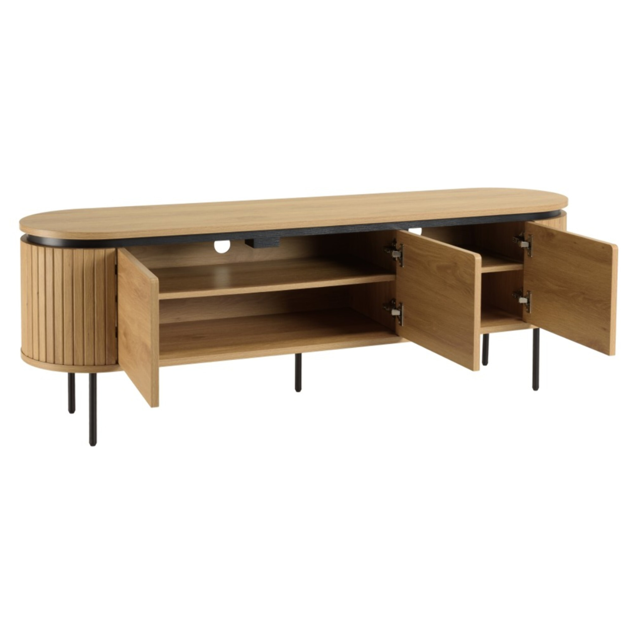 ETHAN - Meuble TV arrondi couleur naturelle 3 portes