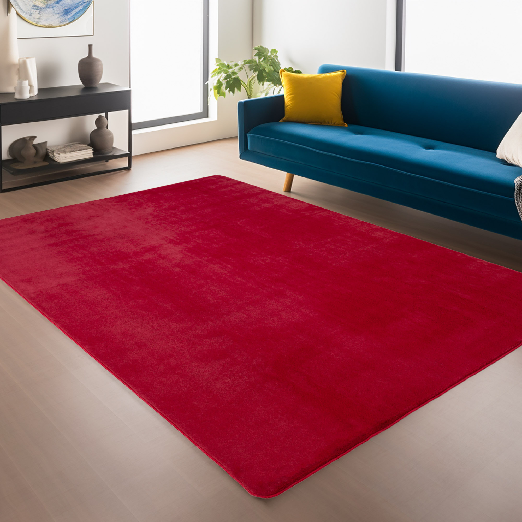 ALBA - Tapis doux rouge à poils courts