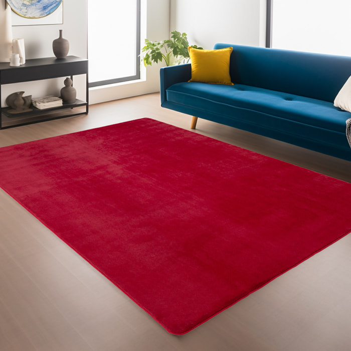 ALBA - Tapis doux rouge à poils courts