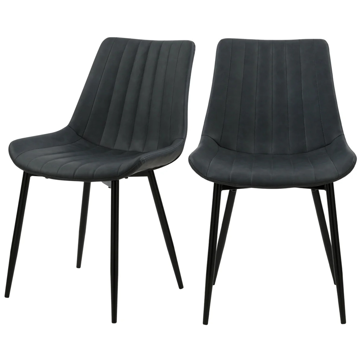Lot de 2 chaises en cuir synthétique gris foncé et métal noir - Killi