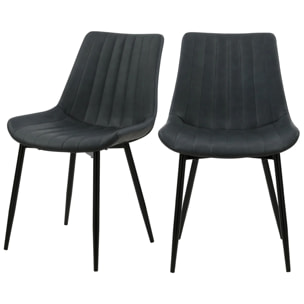 Lot de 2 chaises en cuir synthétique gris foncé et métal noir - Killi