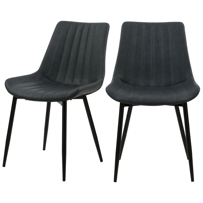 Lot de 2 chaises en cuir synthétique gris foncé et métal noir - Killi