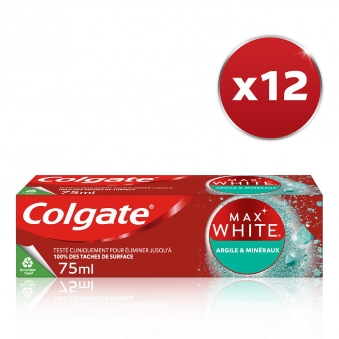 Pack de 12 - COLGATE Dentifrice Blancheur Colgate Max White Argile et Minéraux Lot de 12 x 75ml