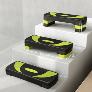 Step de Aeróbic Step para Fitness Antideslizante con Altura Regulable 3 Niveles de 10/15/20 cm Tabla Plataforma Stepper para Ejercicio en Casa Gimnasia Carga 150 kg 80x31x20 cm Verde y Negro