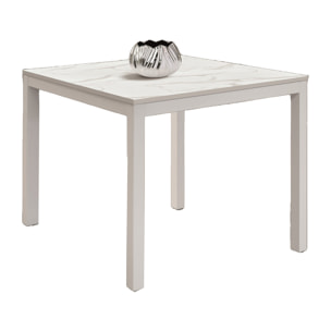 Tavolo TROPEA in legno, finitura marmo statuario e metallo verniciato bianco, allungabile 90x90 cm - 180x90 cm