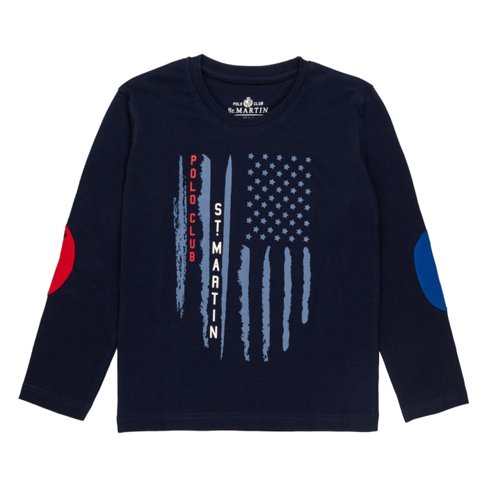 T-shirt con stampa logo e toppe sulle maniche