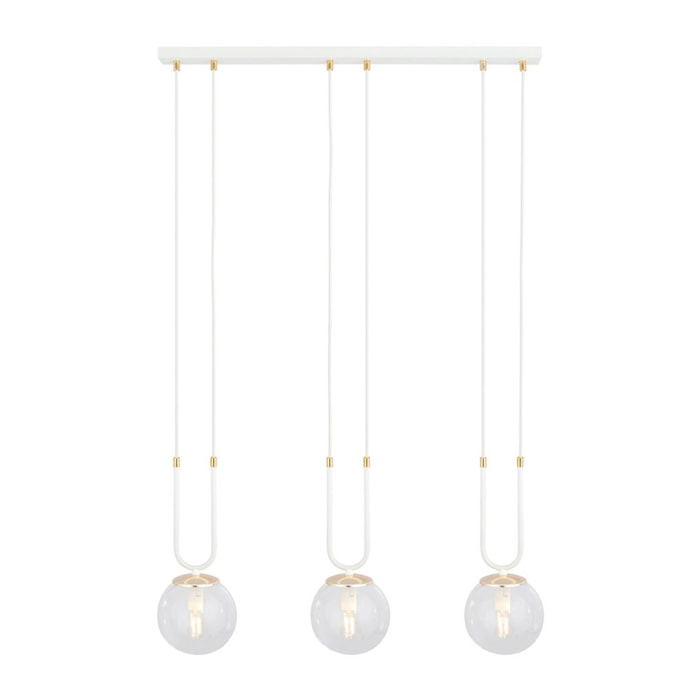 Lampada a sospensione GLAM in acciaio bianco e vetro con dettagli oro