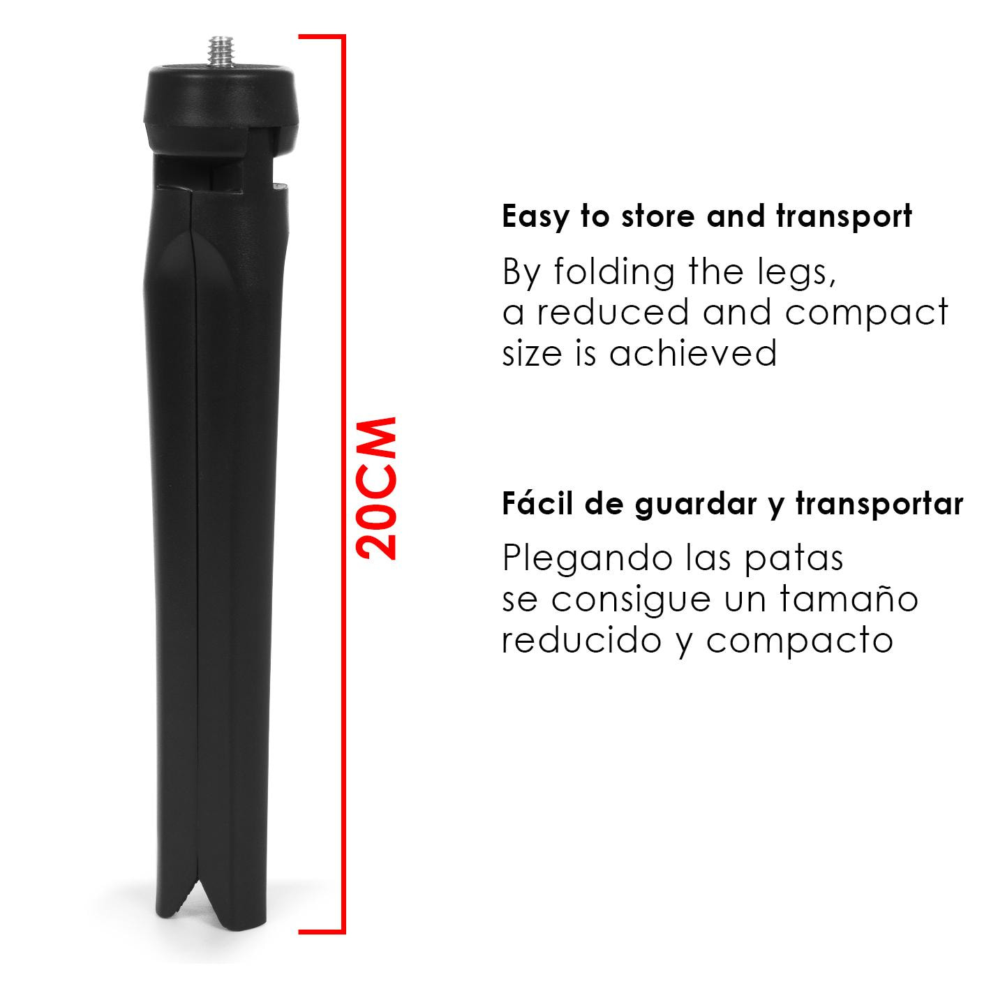 Trípode de sobremesa de 20cm rosca de 1/4 pulgada 0,63cm