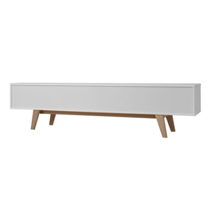 Meuble TV scandinave blanc brillant et bois L180 cm MELKA