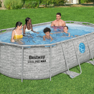 Bestway Piscine hors sol tubulaire ovale Bestway Steel Pro Max Splashview 427 x 250 x 100 cm décor pierres