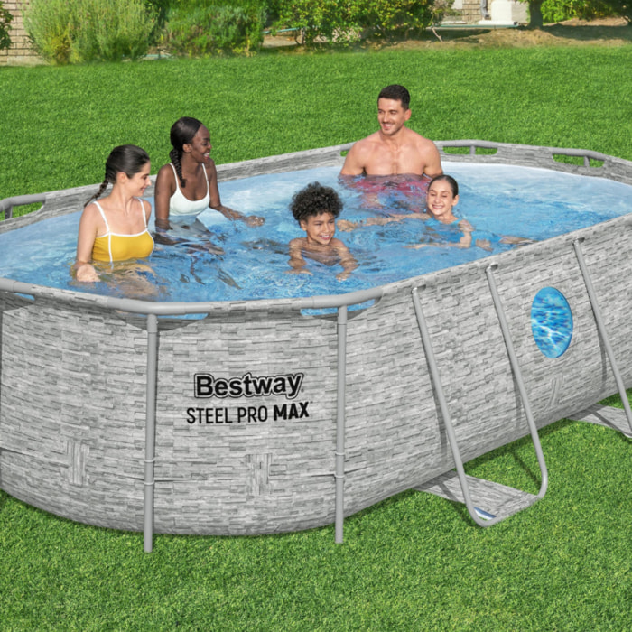 Bestway Piscine hors sol tubulaire ovale Bestway Steel Pro Max Splashview 427 x 250 x 100 cm décor pierres