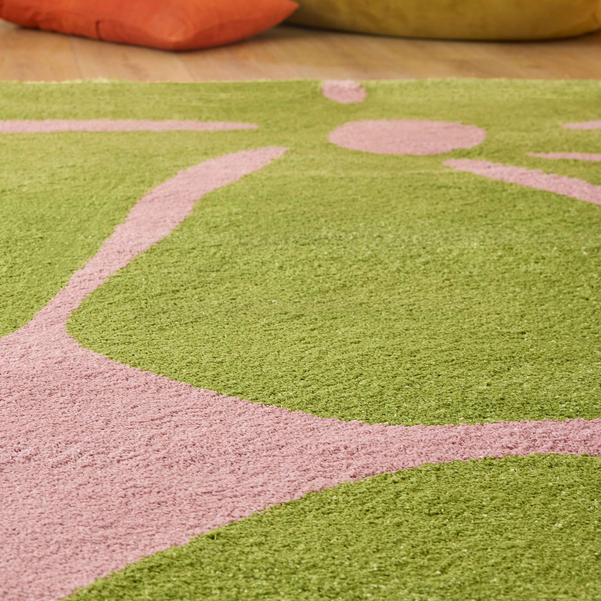 GROOVY - Tapis rétro coloré à motif fleur - Confortable et moelleux - Vert