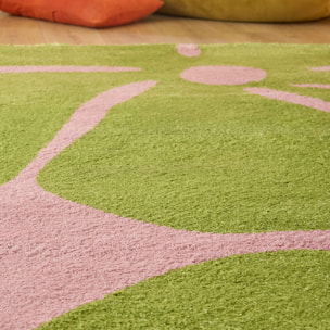 GROOVY - Tapis rétro coloré à motif fleur - Confortable et moelleux - Vert