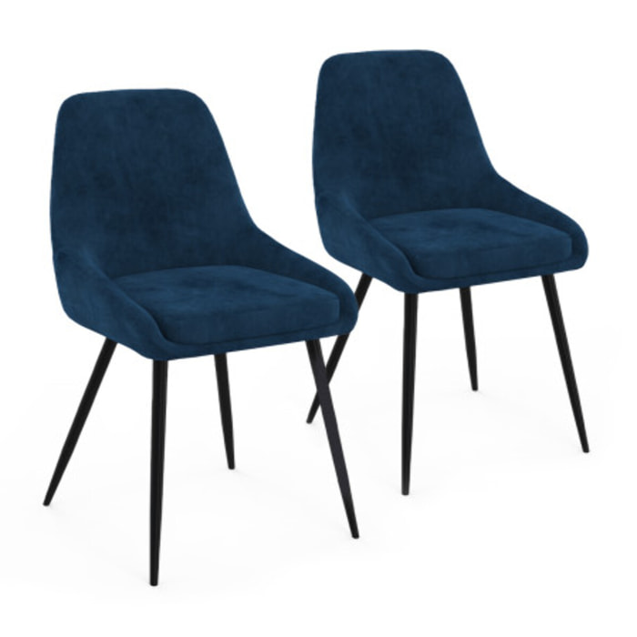 Chaises Olivia velours bleu pieds métal - lot de 2