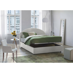 Letto piazza e mezza Acy, Letto contenitore con rivestimento in tessuto, 100% Made in Italy, Apertura frontale, con materasso Cm 120x190 incluso, Bianco