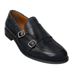 Mocassini in vera pelle di vitello abrasivata con fibbie