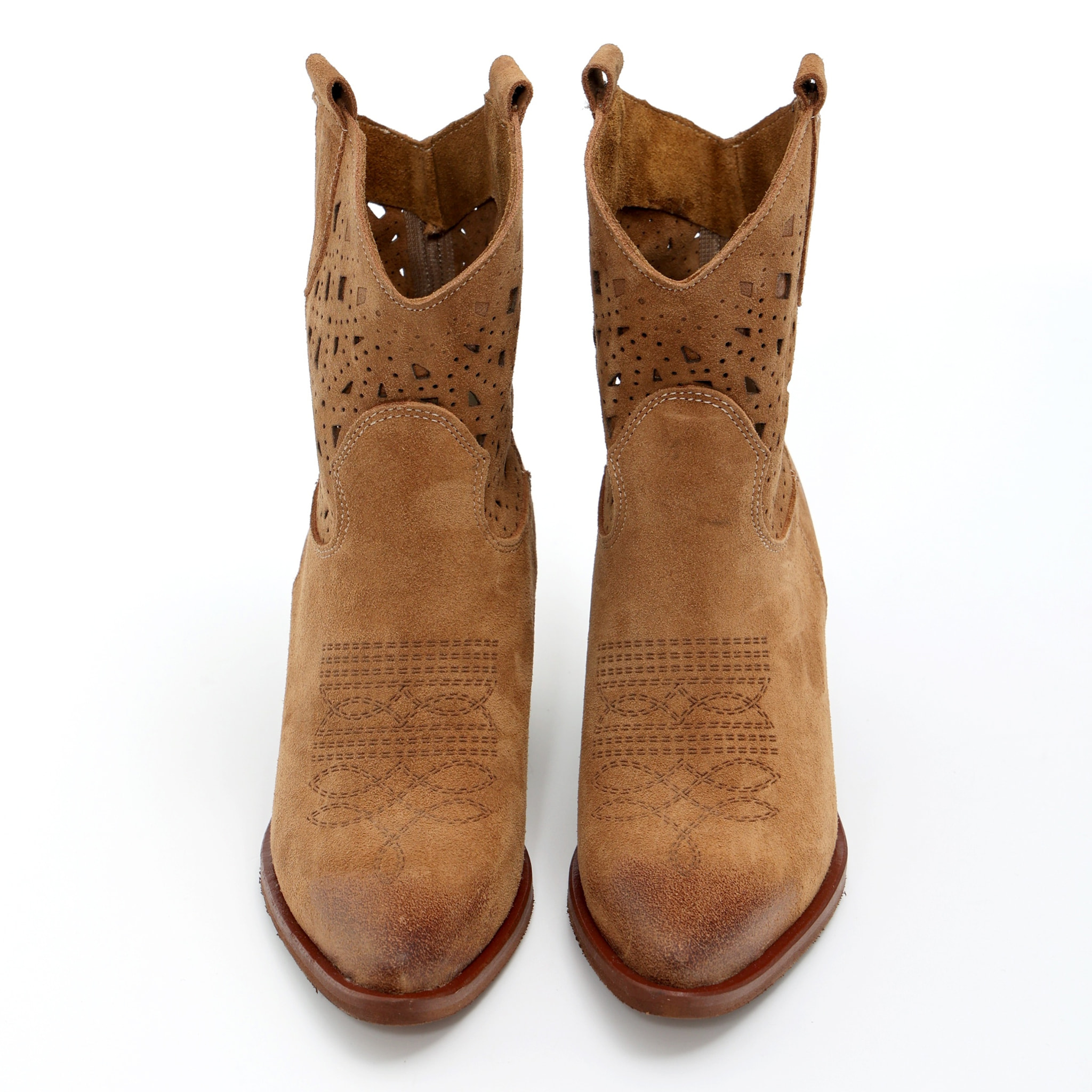 Stivaletti texani in vera pelle scamosciata laserata