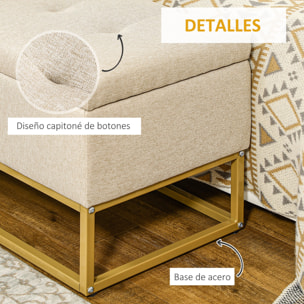 Banco de Almacenamiento Otomana Rectangular Tapizado de Lino con Tapa Abatible y Patas de Acero para Salón Dormitorio Habitación 110x44x48 cm Beige