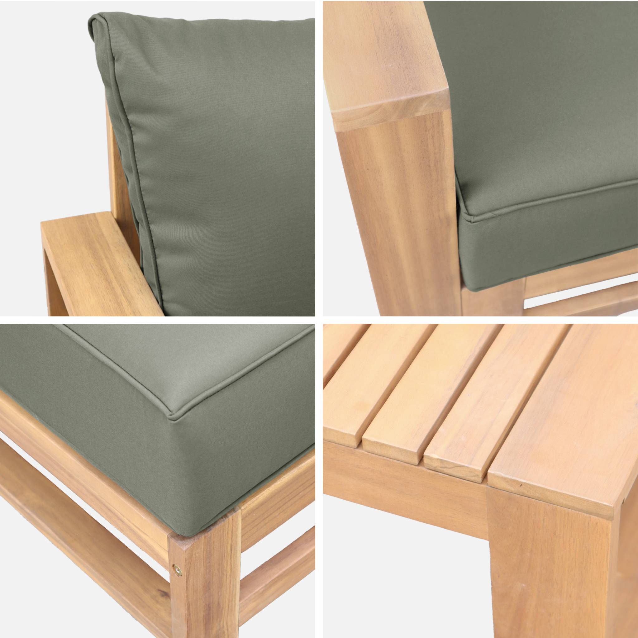Salon de jardin en bois 5 places - kaki. canapé. fauteuils et table basse en acacia. 6 éléments modulables. 273 x 75 x 72.5cm